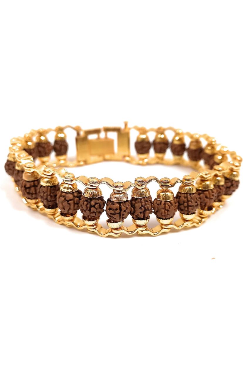 Gold Plated 5-Mukhi Rudraksha Bracelet