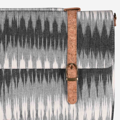 Vegan Leather and Grey Dabu Print Canvas Laptop Sleeve